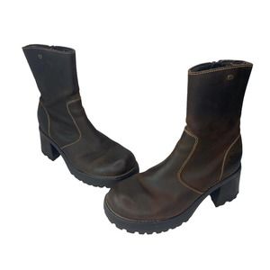 Skechers Chunky Boots Women's 8 US Brown Leather Platform Pumps Y2K 38 EUR 5 UK